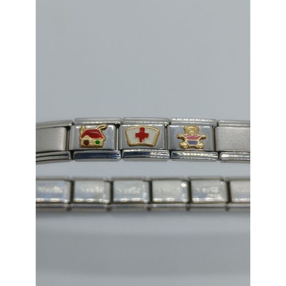 Vintage Zoppini Italian Stainless Steel Link Charm 7.75" Expandable Bracelet - Picture 2 of 5